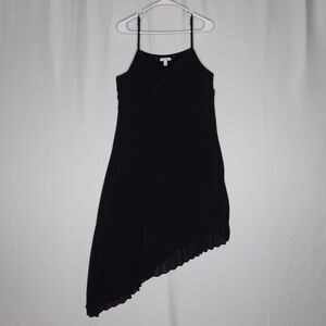 Nine West Asymmetric Hem Midi Dress Womens Medium Black Empire Pleated Chiffon B